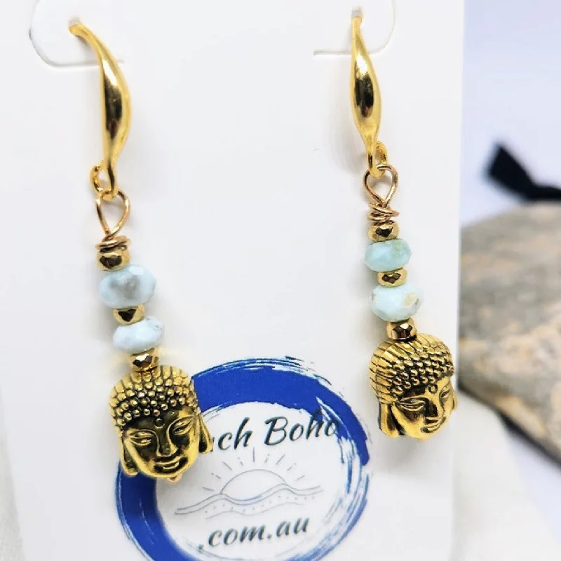 Java tile earrings-ENLIGHTEN - BUDDHA GOLD DANGLE EARRINGS 925 HOOKS