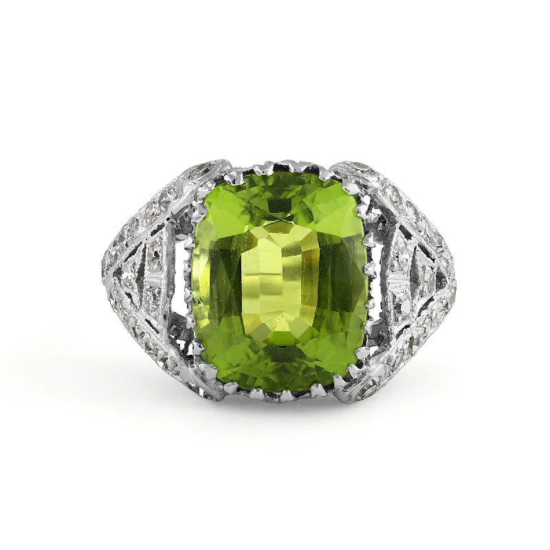 Tiny heart rings-Edwardian GIA 7.87ct PERIDOT & DIAMOND Platinum Antique Vintage Ring