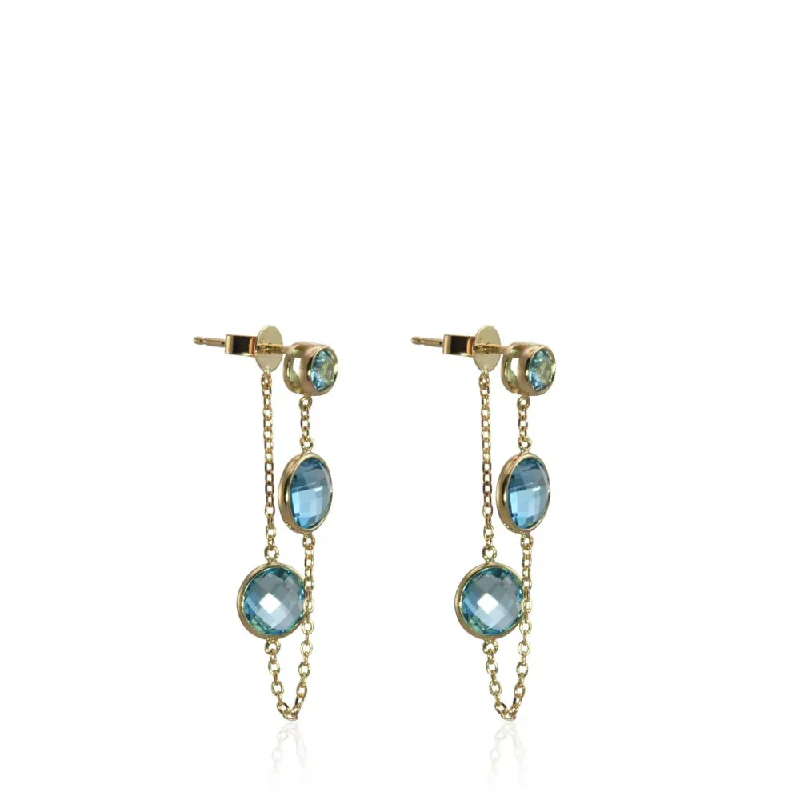 Crystal braid earrings-14k Swiss Blue Topaz Triple Drop Earrings