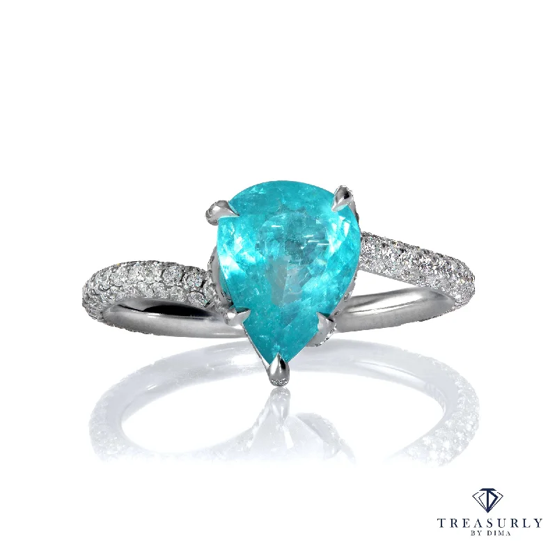 Pinch band rings-GIA 2.84ct Natural PARAIBA TOURMALINE Pear Shape Diamond Platinum "Dalinda" Ring