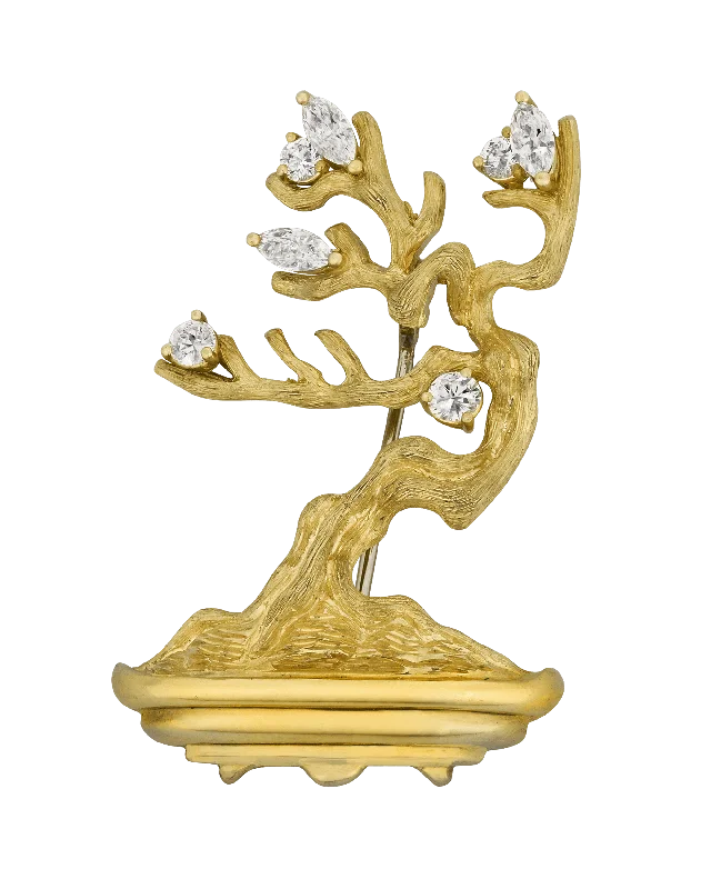 New moon brooch-Henry Dunay Gold and Diamond Bonsai Tree Brooch