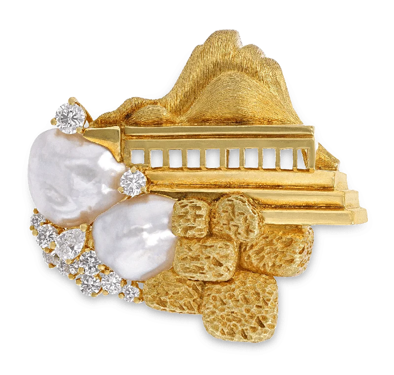 Beaded stone brooch-Henry Dunay Pearl and Diamond Sabi Brooch