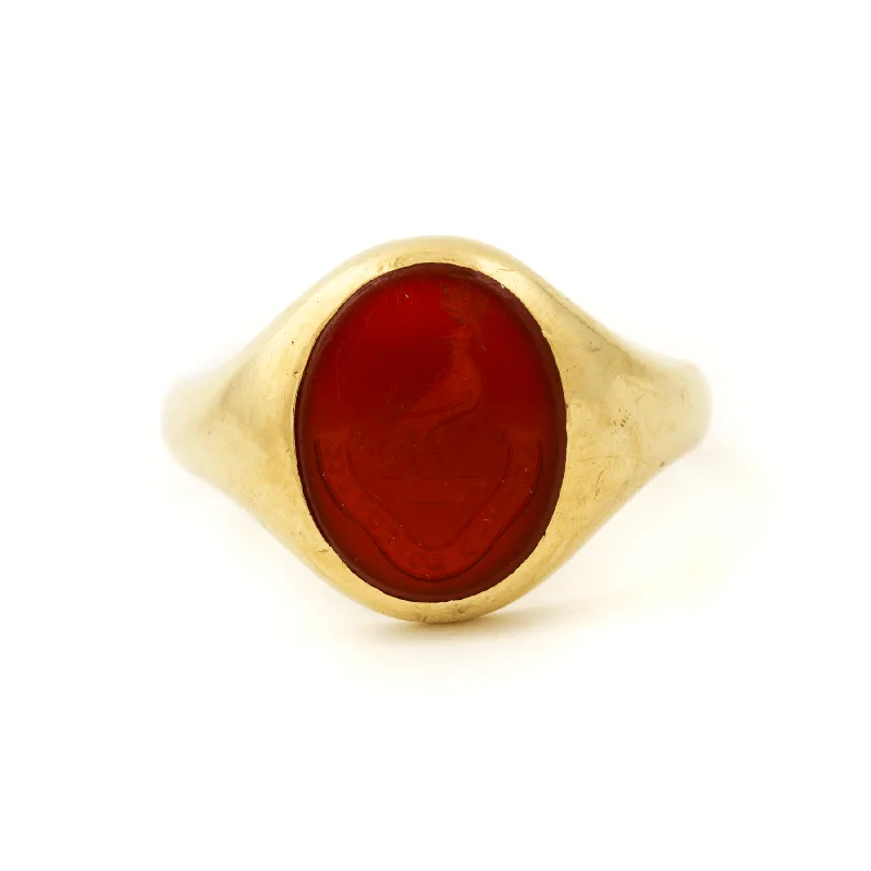 Rose gold rings-18k Gold x Antique Carnelian "Confido Conquiesco" Cameo Wax Seal Signet