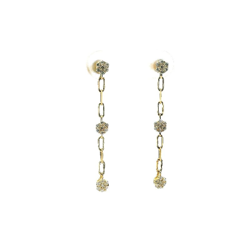 Thin threader earrings-14K Yellow Gold 0.33cttw. Diamond Cluster Oval Link Dangle Stud Earrings