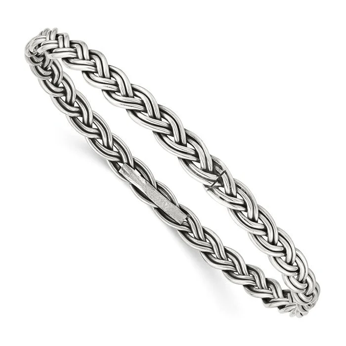 Nine-link bangles-Sterling Silver Braided 5.25mm Wide Slip-On Bangle Bracelet