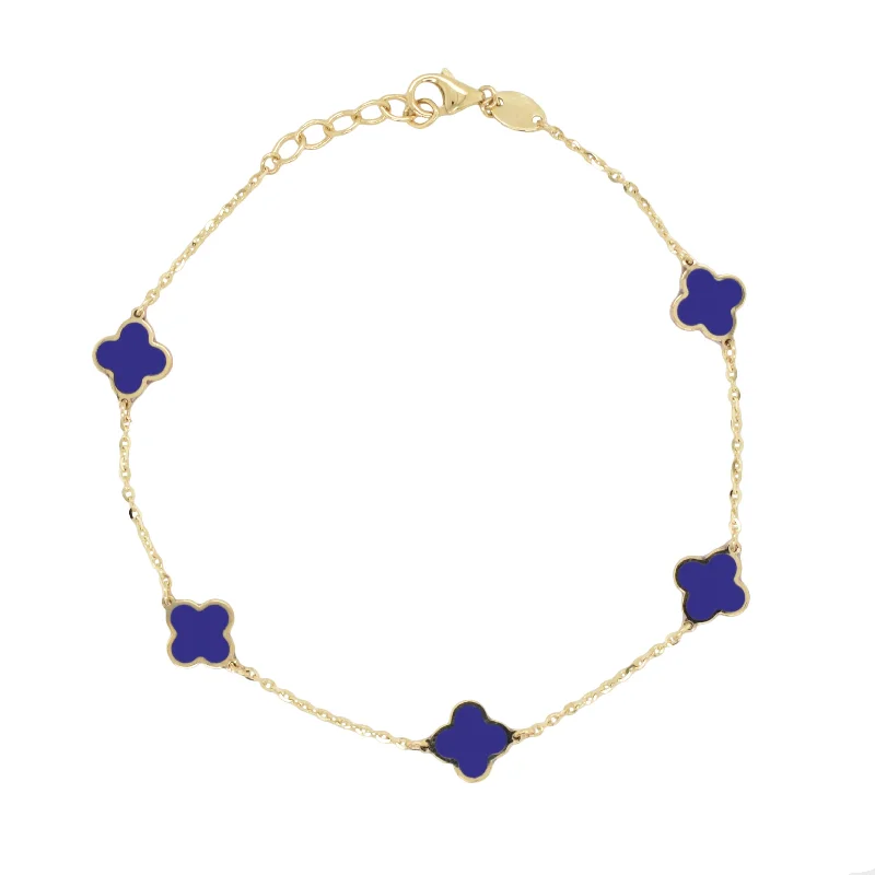 Bold geometric bangles-14k Gold & Lapis Clover Station Bracelet