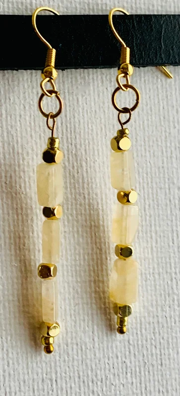 Full moon earrings-Heather Handmade Cream Quartz Drop Earrings