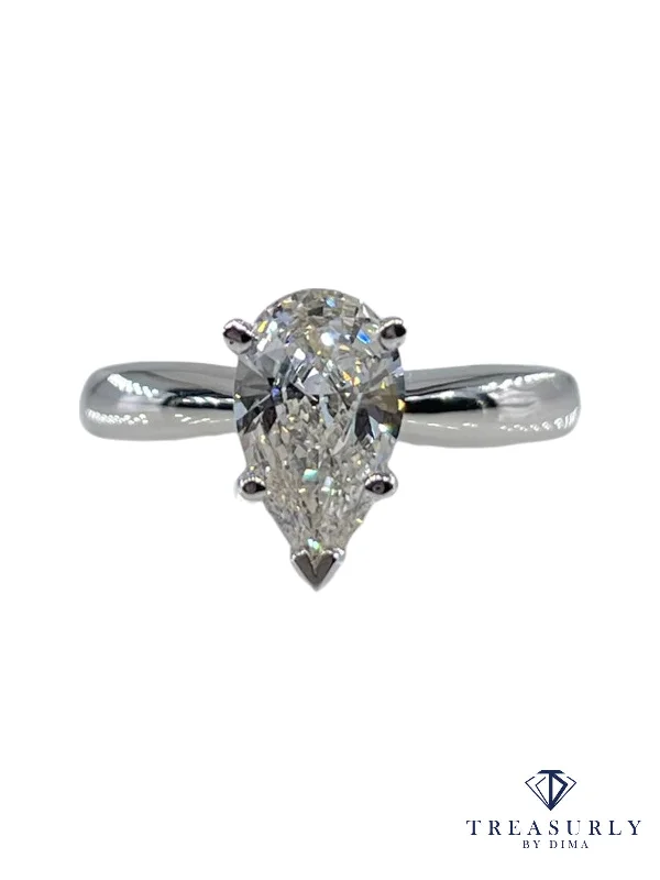 Minimal silver rings-GIA 1.07ct Estate Pear Diamond Solitaire 14k White Gold Engagement Wedding Ring