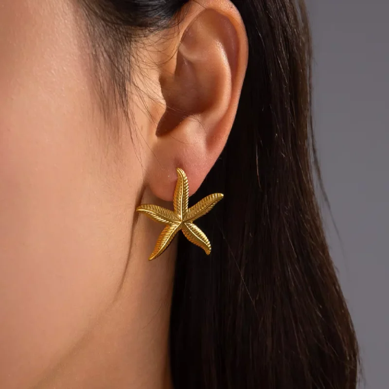 Retro stud earrings-SEA STARS - 18K GOLD WATERPROOF STUD EARRINGS