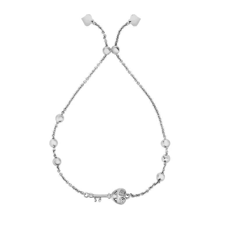 Subtle pearl bangles-Sterling Silver Key Heart Adjustable Bolo Bracelet