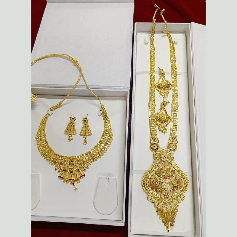 Retro charm necklaces-Pari Art Jewellery Forming Gold Double Necklace Set