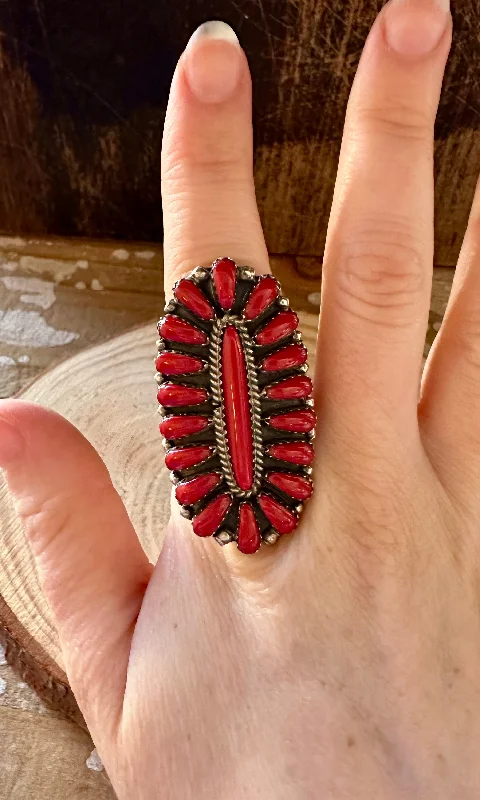 Secure clasp rings-SUNBEAM Navajo Silver & Red Howlite Ring • Size 6, 7 3/4, 9 1/4