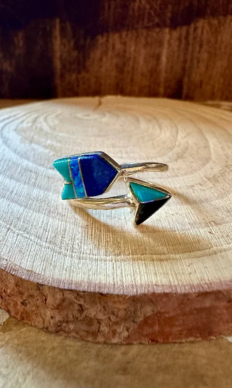 Round gem rings-BLUE SPIRIT ARROW Micro Inlay Ring  • Adjustable