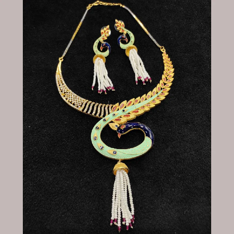 Oval gem necklaces-Aamrapali Gold Plated AD Stone And Meenakari Necklace Set