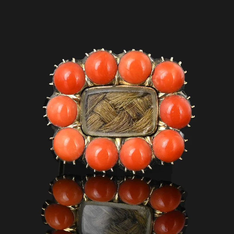 Leaf carved brooch-Antique Georgian 10K Gold Coral Brooch Locket