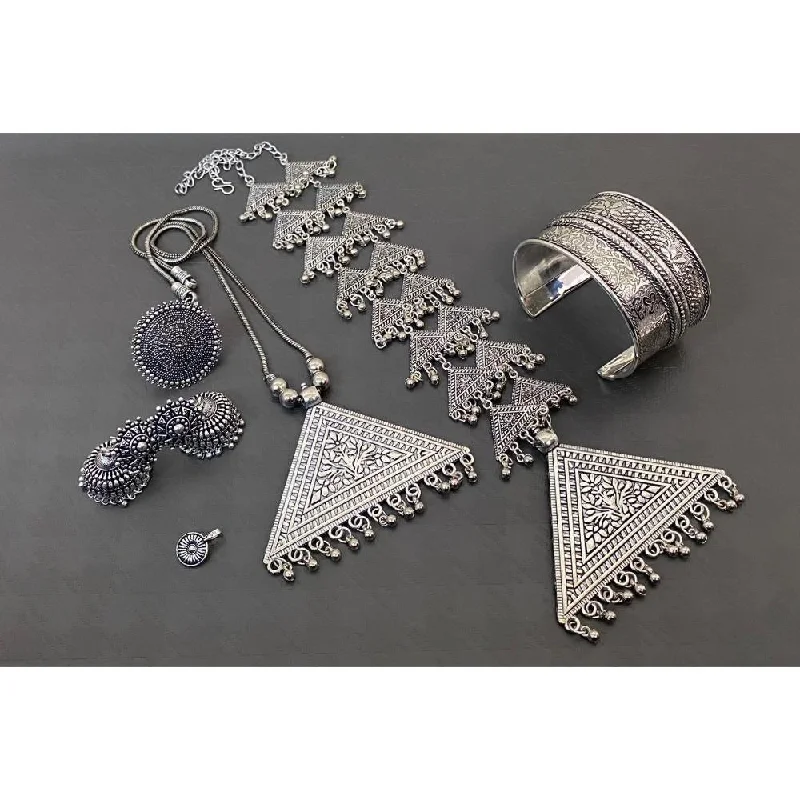 Nine-strand necklaces-Akruti Collection Oxidised Plated Combo Set