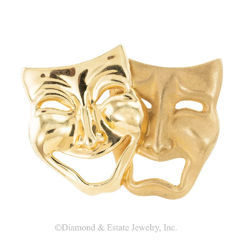 Fox shape brooch-Comedy Tragedy Masks Yellow Gold Brooch