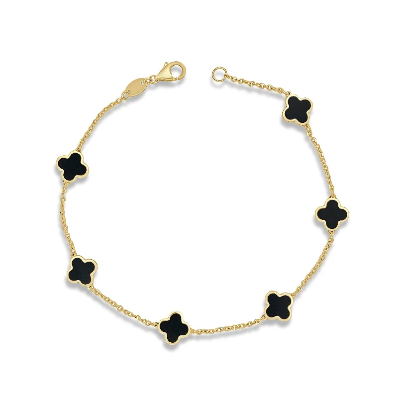 Glittering crystal bangles-14k Gold & Onyx Clover Station Bracelet