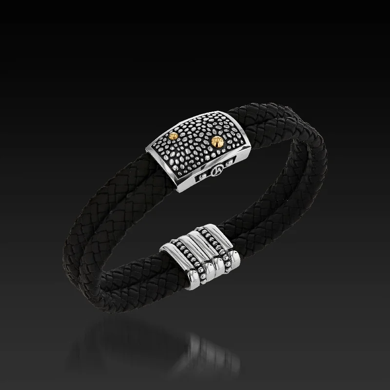 Surf bead bangles-Matrix Black Double Leather Bracelet