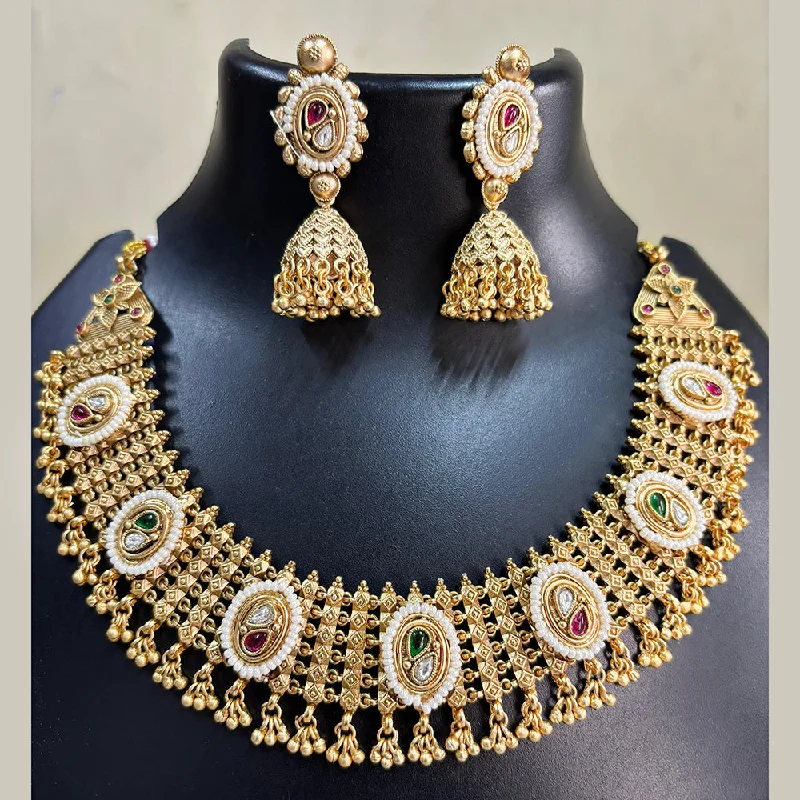 Solid stone necklaces-Pari Art Jewellery Antique Rajwadi Polish Pota Necklace Set