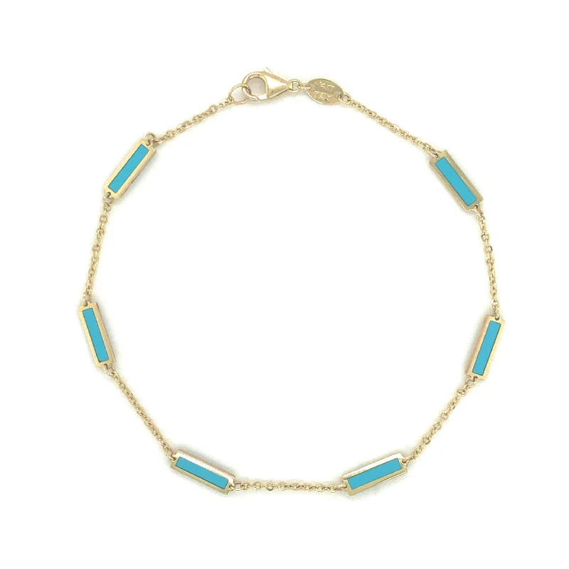 Fine cord bangles-14k Gold & Turquoise Bar Station Bracelet