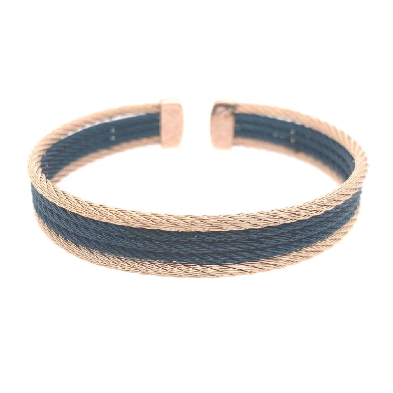 Bead trim bangles-Alor Cable Wire Two Tone Cuff Bracelet