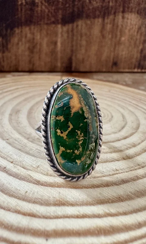 Vintage flair rings-EARTHBOUND SAM PIASO Sterling Silver and Green Yellow Turquoise Ring • Size 8 1/2