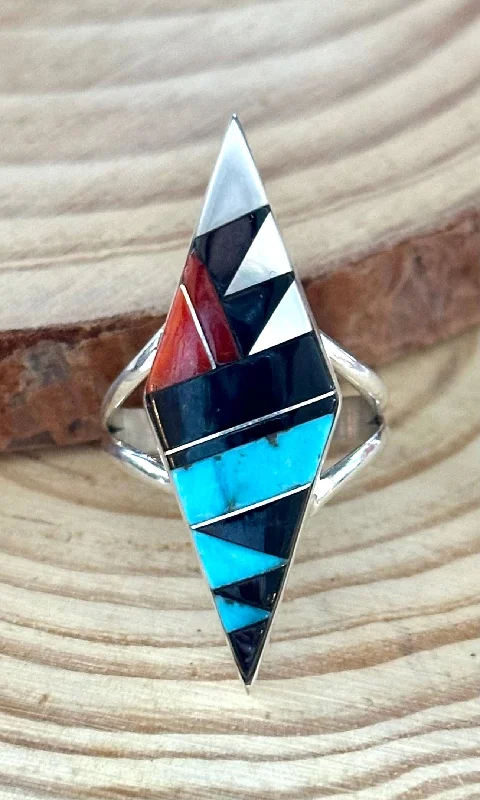 Bow motif rings-CLEO KALLESTEWA Multi Stone Inlay Native American Zuni Ring • Size 7