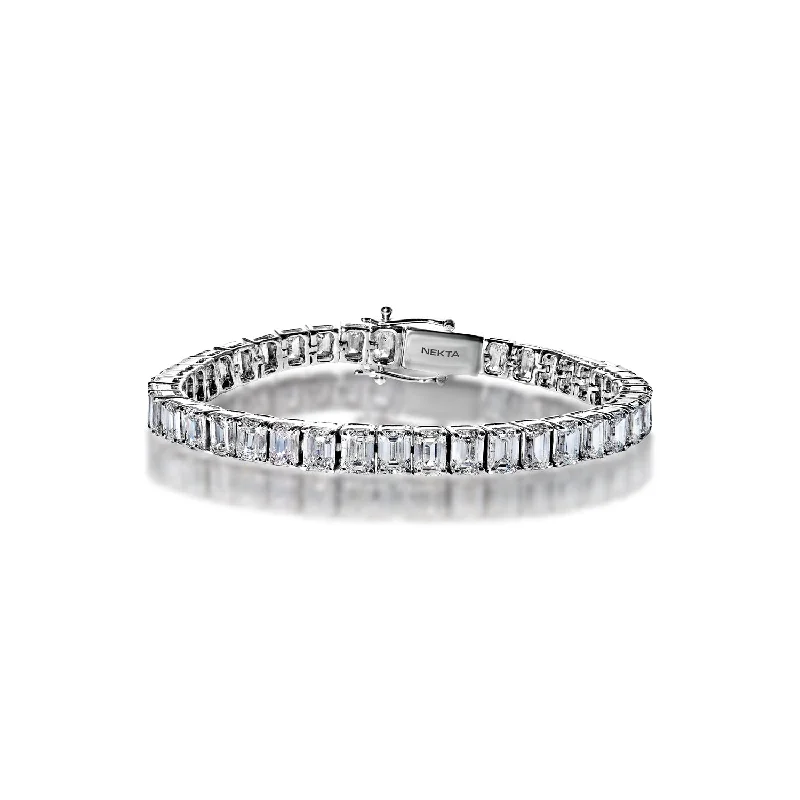 Reed braid bangles-Aubrey 16 Carat Emerald Cut Single Row Diamond Tennis Bracelet in 14k White Gold