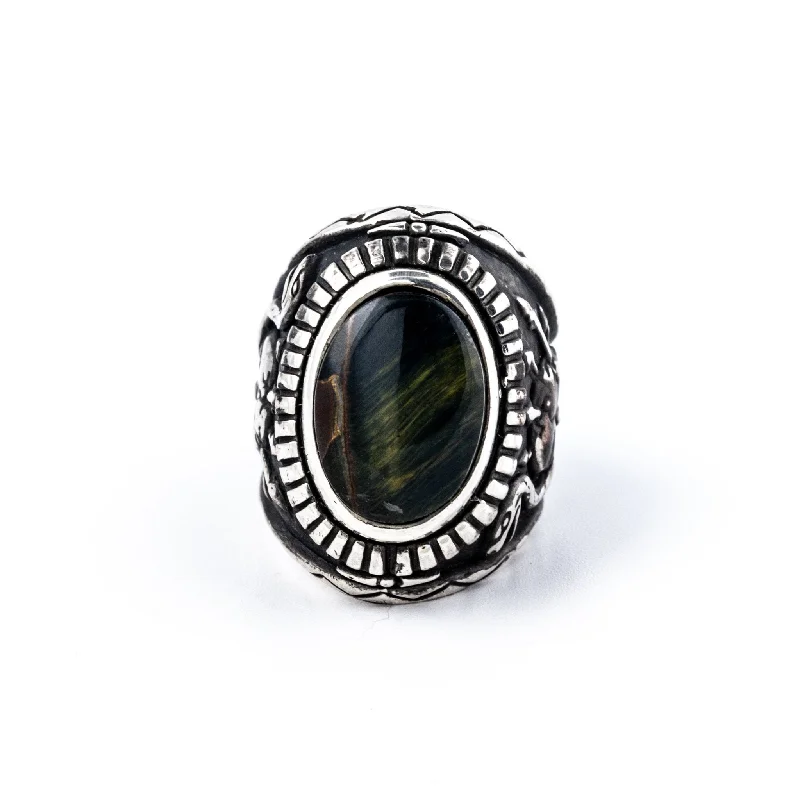 Round gem rings-Stripped Black Mountain Ring