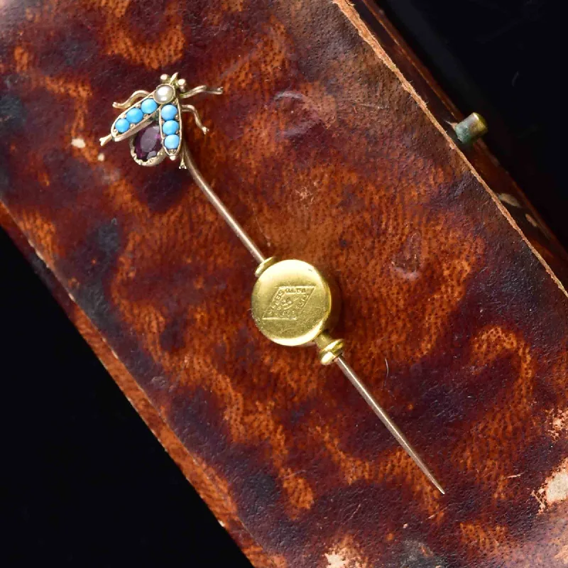 Small flower brooch-Antique Fly Stickpin Brooch in 14K Gold