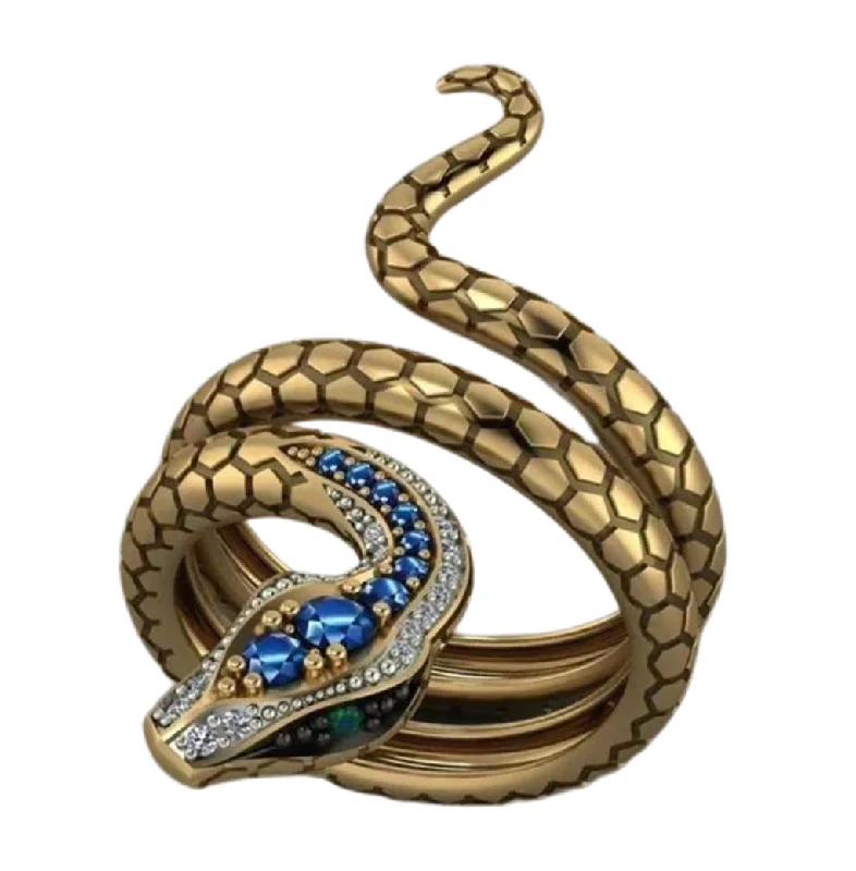 Pinch band rings-Coil- the Egyptian Revival Snake Ring with Rhinestone Eyes