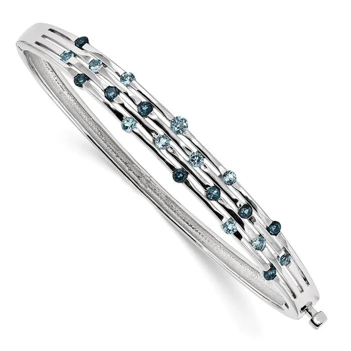 Crystal-twisted bangles-Sterling Silver Light Swiss and London Blue Topaz Hinged Bangle Bracelet