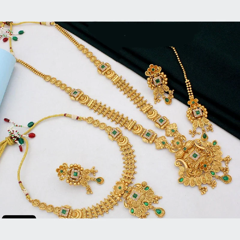 Wide chain necklaces-Manisha Jewellery Gold Plated Pota Stone Double Necklace Set