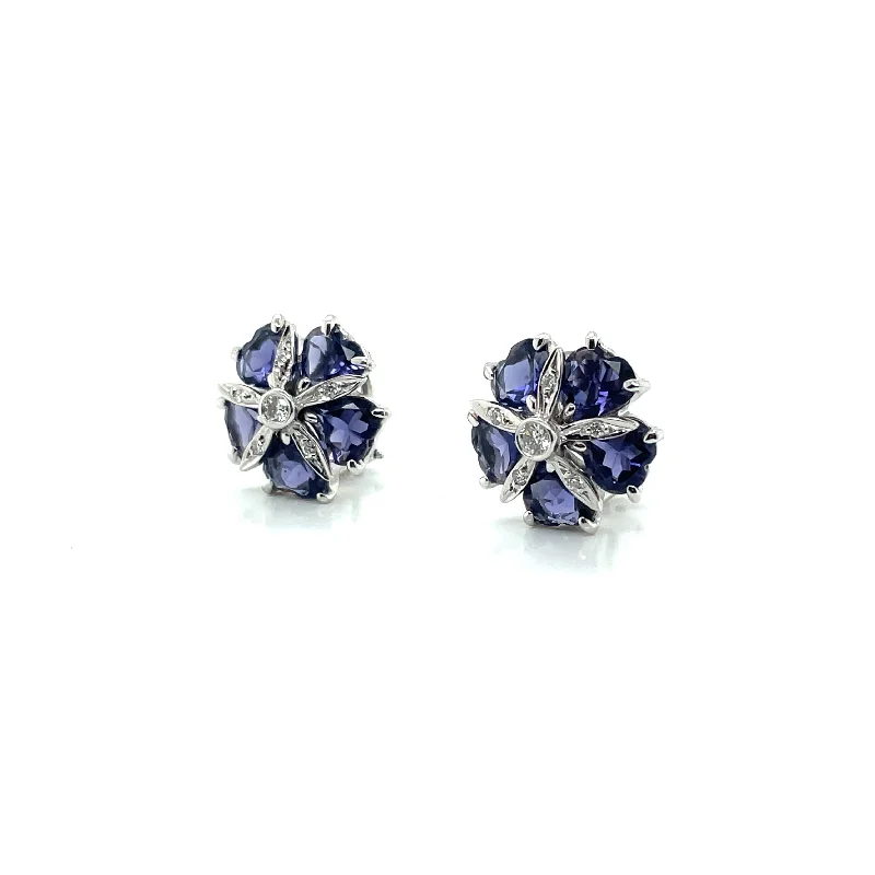 Worn medallion earrings-Estate 14k White Gold Heart Tanzanite and Diamond Earrings