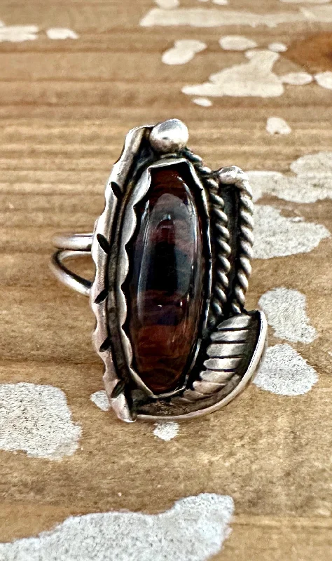 Heavy stone rings-DEEP LOVE Handmade Large Oval Ring Sterling Silver, Mahogany Obsidian • Size 7