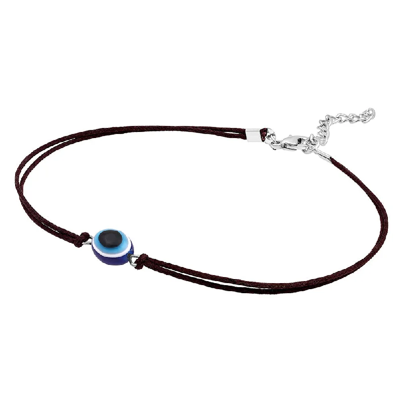 Bead-twisted necklaces-Mahi Rhodium Plated Evil Eye Adjustable Rope Necklace for Women (PS1101863R)