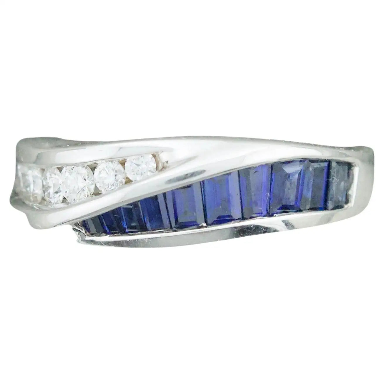 Bead row rings-Sapphire and Diamond Band Ring in 18k White Gold by "DeHago"