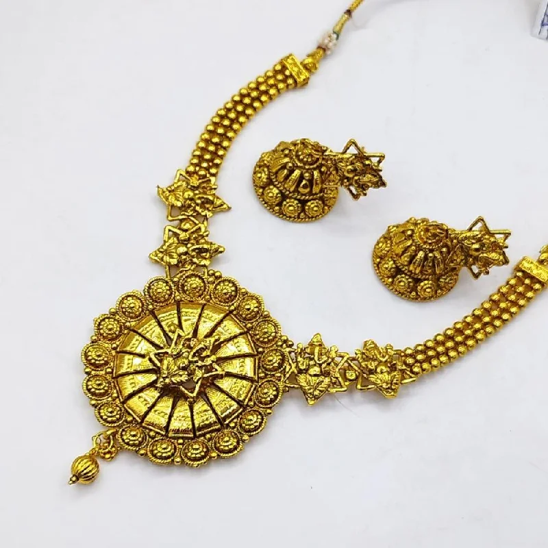 Radiant charm necklaces-Akruti Collection Gold Plated Temple Necklace Set