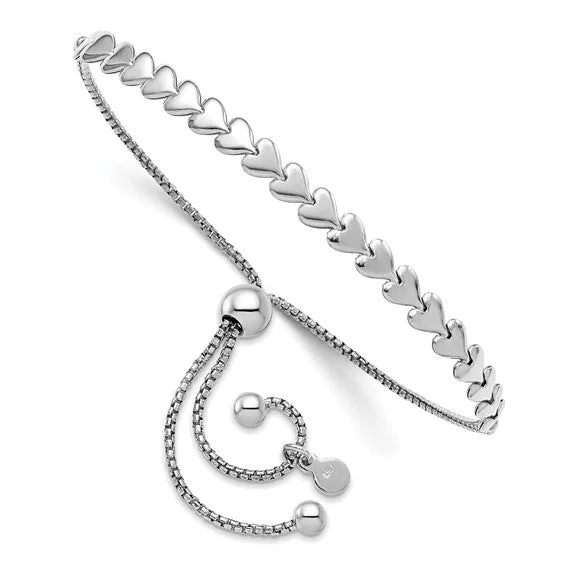 Flat charm bangles-Sterling Silver Heart Adjustable Bolo Bracelet