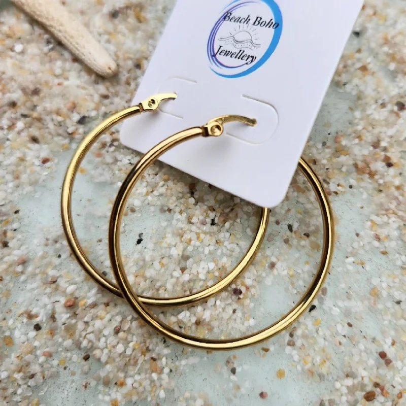 Light drop earrings-GOLD / SILVER WATERPROOF HOOP EARRINGS 30/40/50/60/70 mm