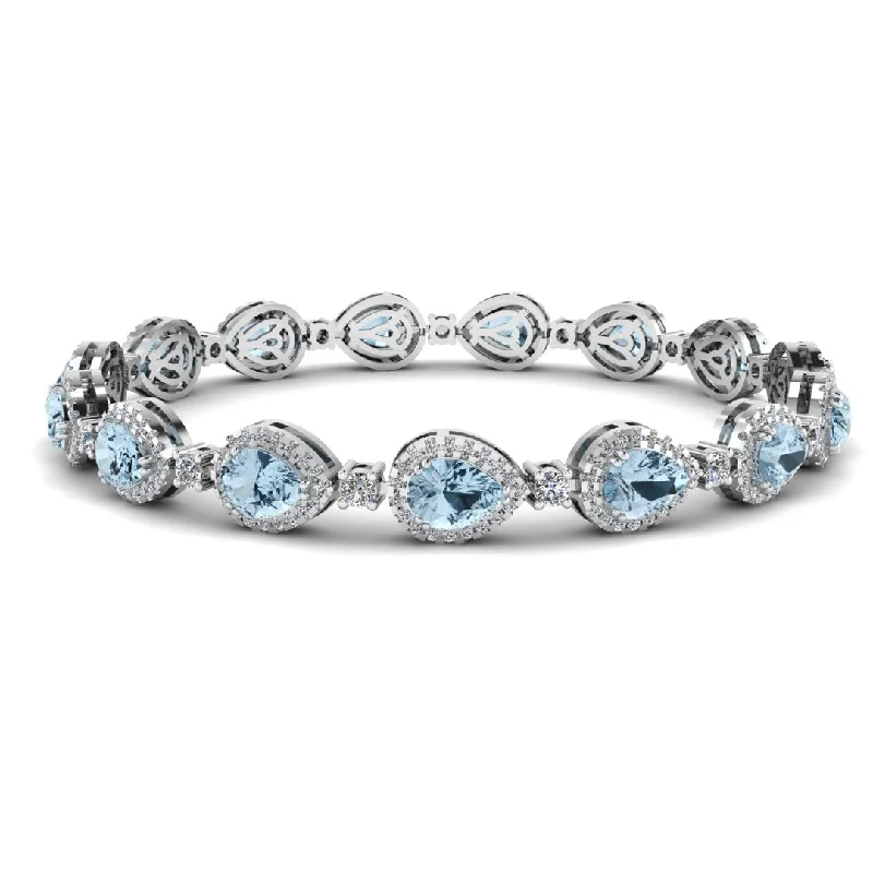 Warm clay bangles-Halo Pear Shape 9 Carat Diamond and Aquamarine Bracelet BRHAPSA