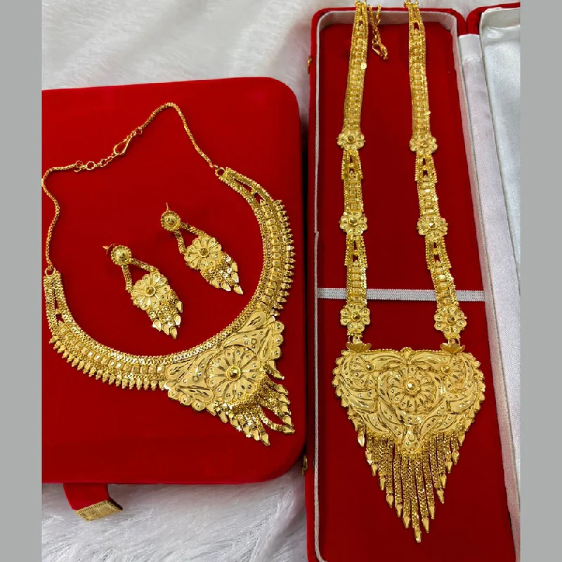 Polished bead necklaces-Pari Art Jewellery Forming Gold Double Necklace Set