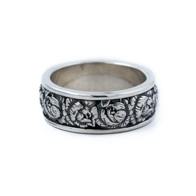 Surf theme rings-Silver x Band of Roses