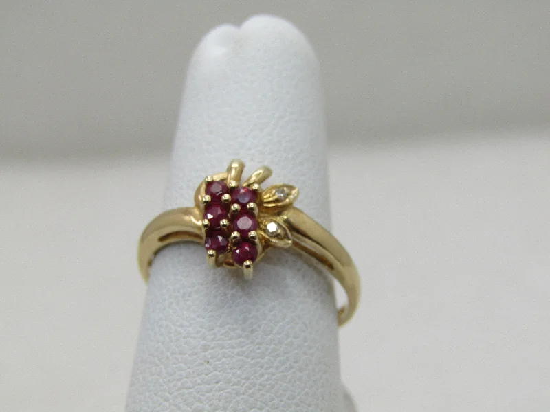 Etched name rings-Vintage 10kt Red Spinel & Diamond Ring, Sz. 6.5, Floral Design