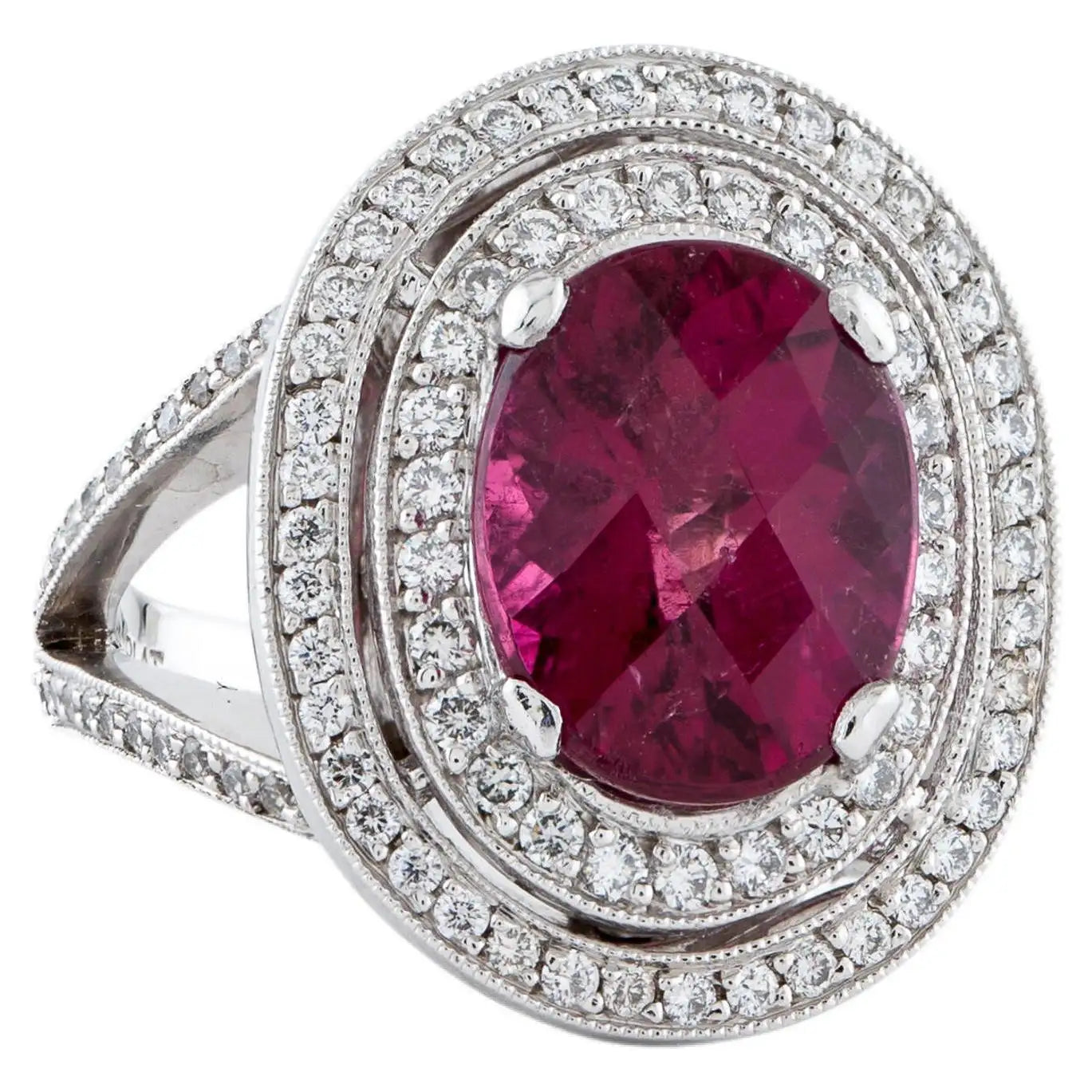 Solid gem rings-Rubellite Tourmaline & Diamond Ring