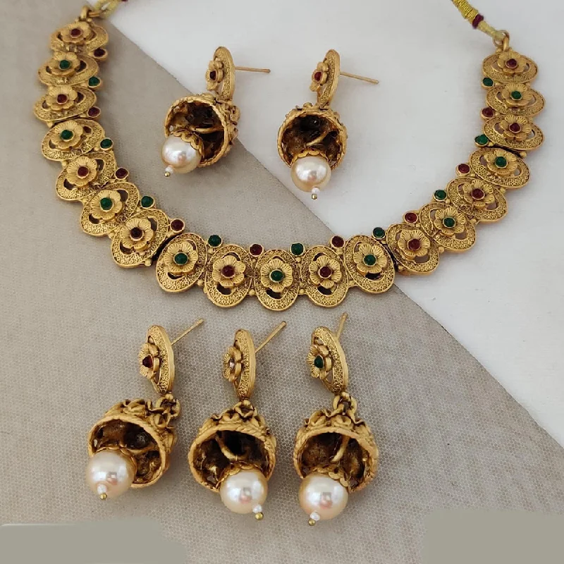 Spirit charm necklaces-Rani Sati Jewels Gold Plated Pota Stone Necklace Set