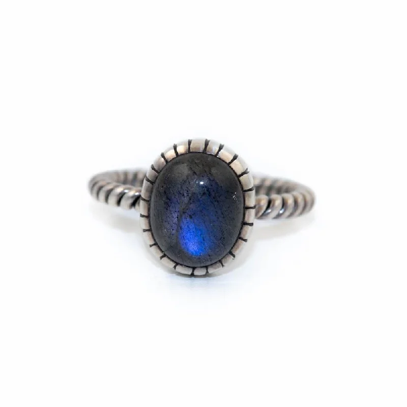 Chunky gem rings-Twist Rope Labradorite Ring