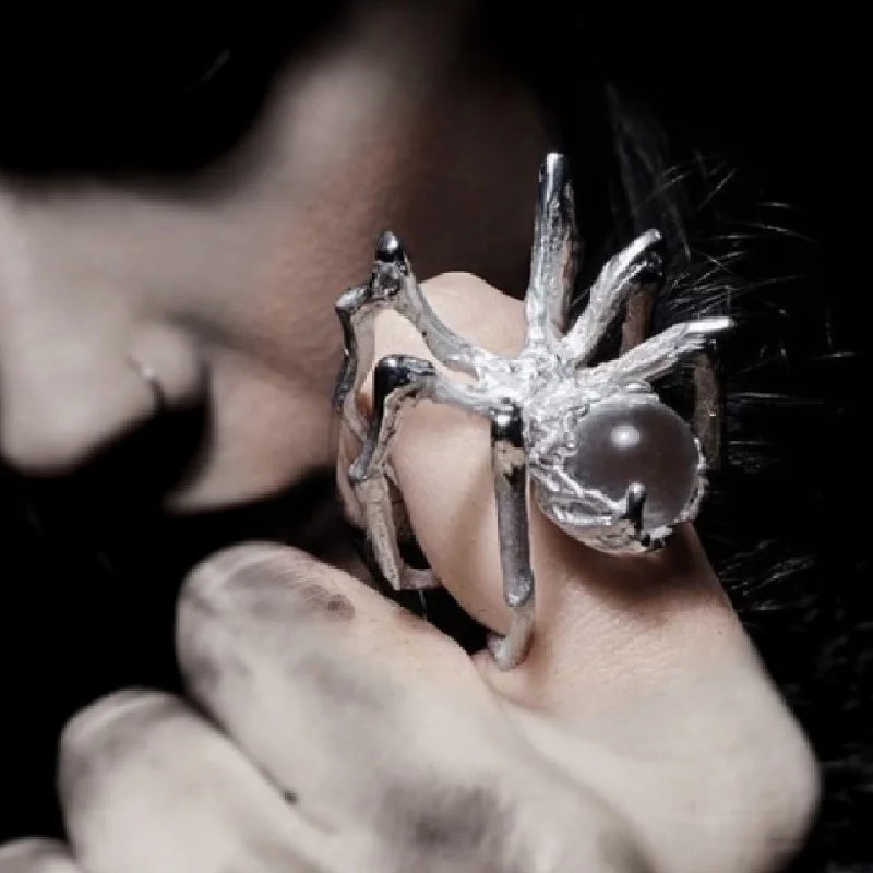 Whimsical rings-Orb- the Orb Weave Spider Ring with Crystal Ball