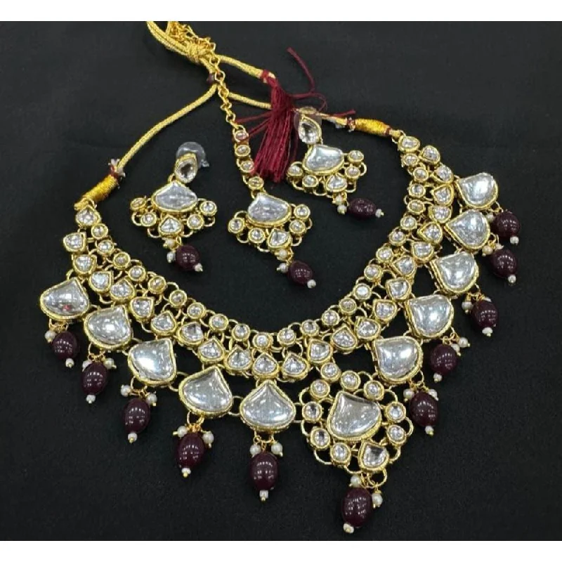 Satin gloss necklaces-Akruti Collection Gold Plated Kundan Necklace Set